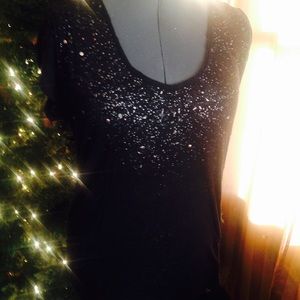 Sheer burnout V-neck with gold embellishment