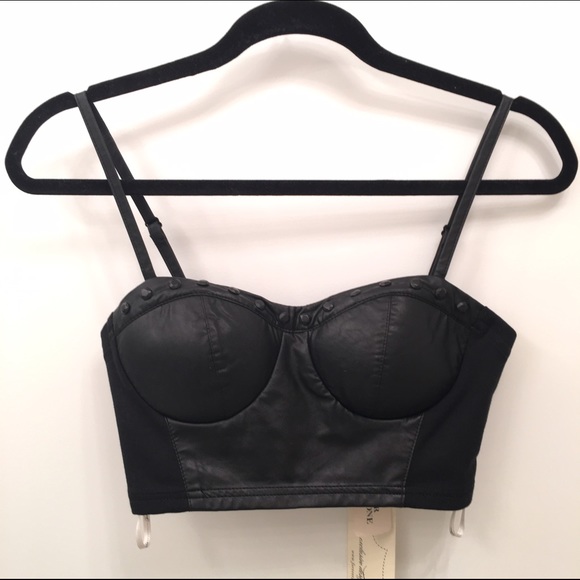 Black Bustier Bra Top Faux Leather