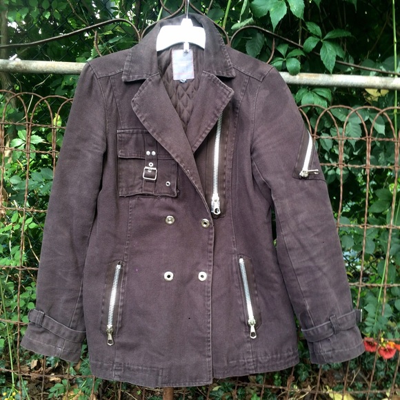 Brown Denim Zipper Military Style