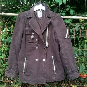 Brown Denim Zipper Military Style