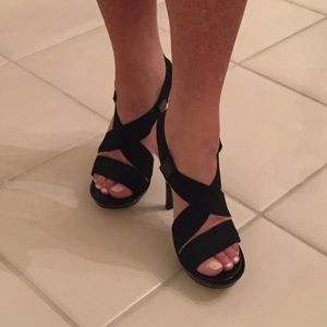 New Black spandex strapped heels