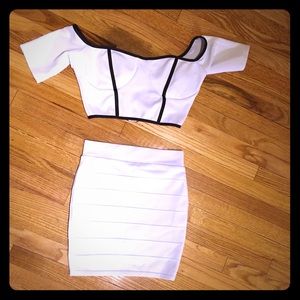 FREE SHIPPING White Crop Top & Body Con Mini Skirt