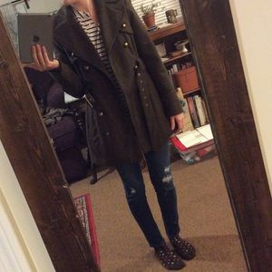 Dark green military style pea/ trench coat