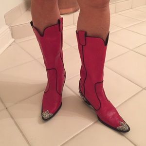 Red leather embellished cowboy boots