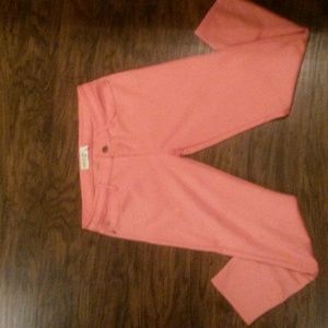 Coral zipper crop leggings