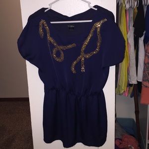 Navy blouse with gold beading