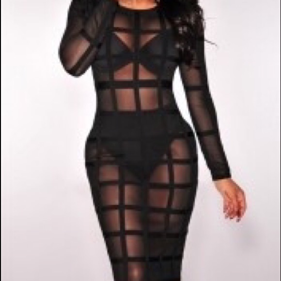 BLACK BANDAGE PANTY LINED DRESS