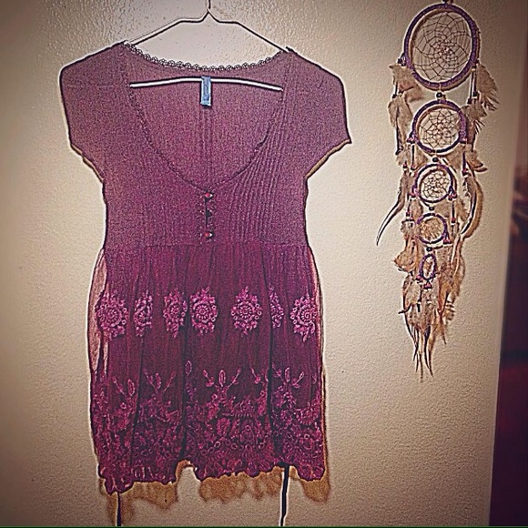 Free People rare NWOT wine dainty lace baby doll! - Picture 1 of 5