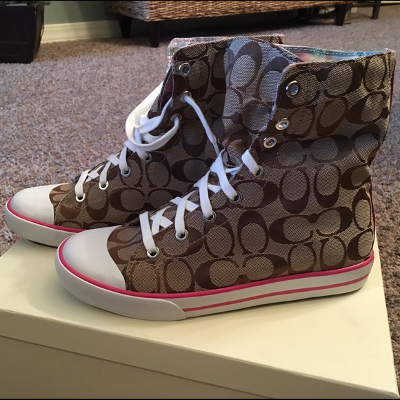 Coach plaid high top sneakers.