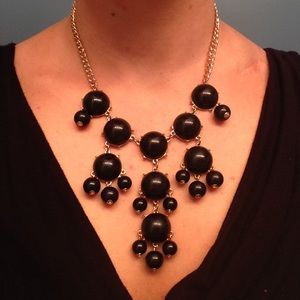 Gold Statement Necklace w/ Black Beads