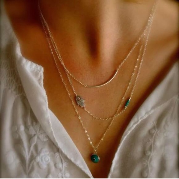 Hamsa boho tiered necklace eye