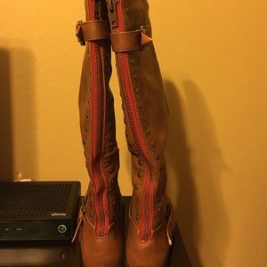 Brown Red Zipper back riding boots. Size 8.5