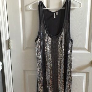 Gray dress with silver sequins on the front.