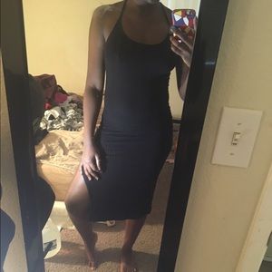 Fitted black ribbed dress
