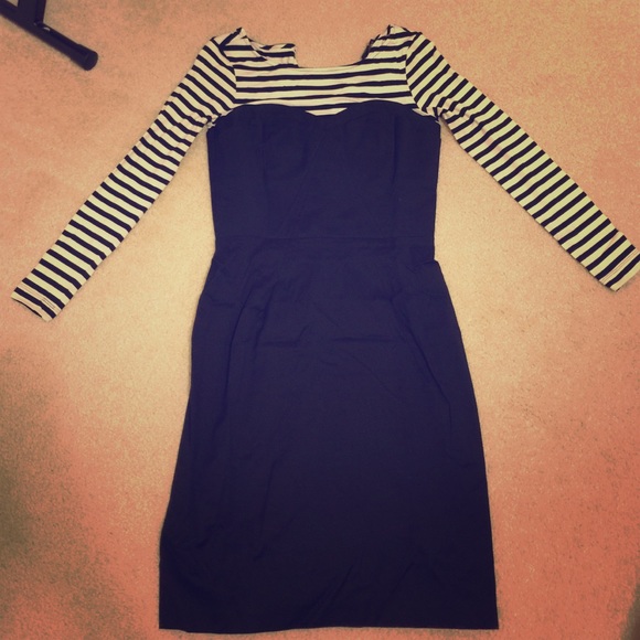 BCBG striped long sleeve cocktail dress