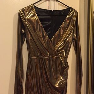 Nasty Gal gold lame long sleeved dress