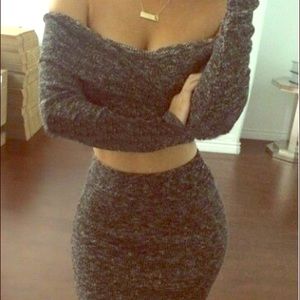 Long sleeve off shoulder 2 piece dress