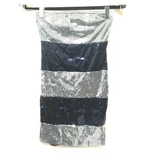 Silver and blue sequin strapless dress
