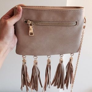 Nude Bag with Fringe & Chain Strap