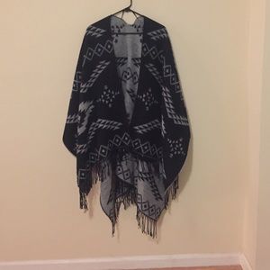 Black and gray reversible poncho/shawl