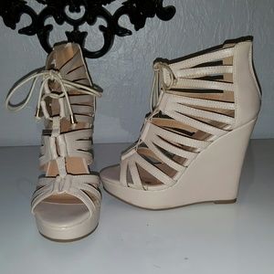 Nude strappy wedge
