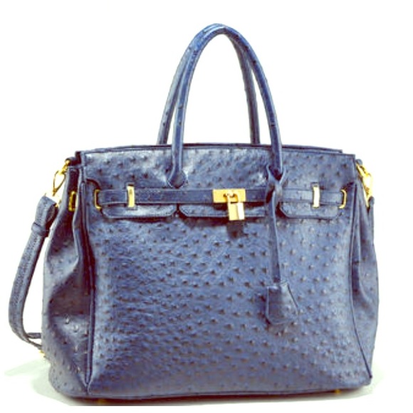 Faux ostrich handbag tote with gold accents