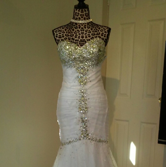 Jovani white ruched stones mermaid gown - Picture 2 of 4