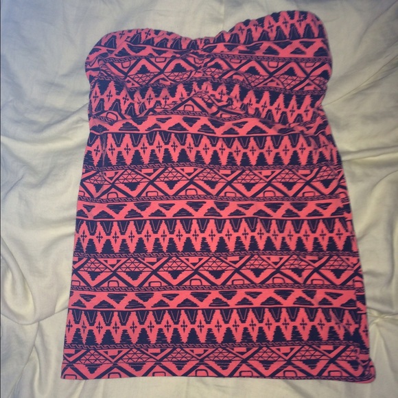 Pink and black Aztec strapless shirt
