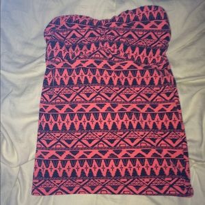 Pink and black Aztec strapless shirt