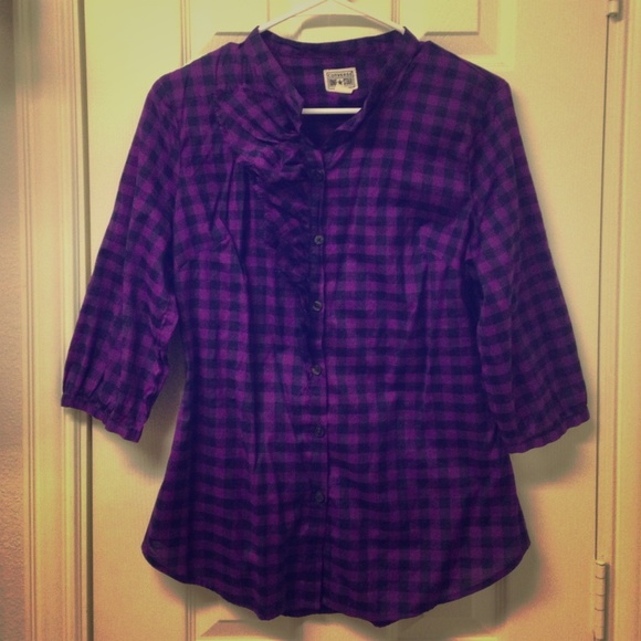 Converse One star purple/navy plaid shirt