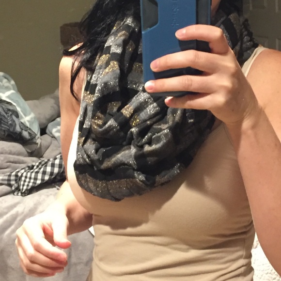 Grey, silver, gold, and black infinity scarf