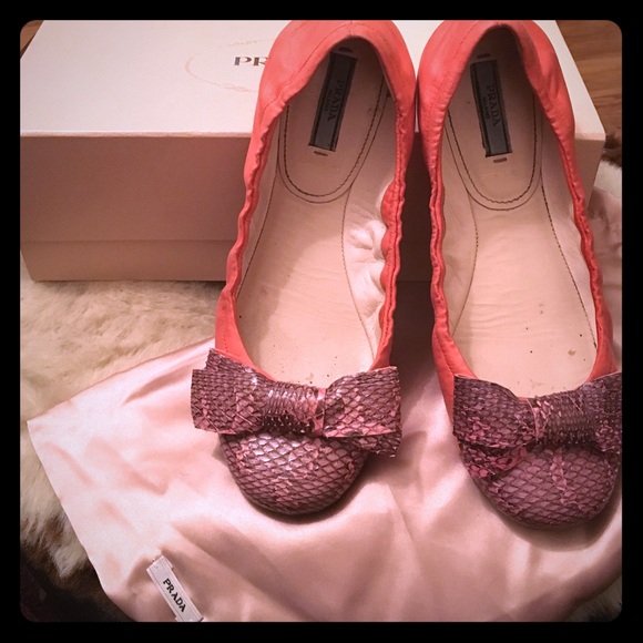Prada Shoes - PRADA leather & snake bow flats