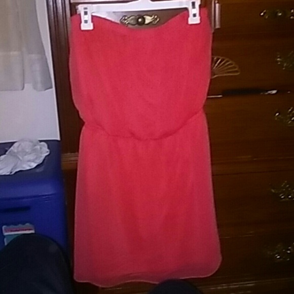 Pink strapless flowy dress