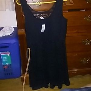 Black dress with tan mini belt