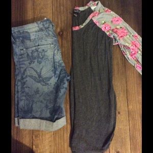 Bundle floral baseball tee and floral jean shorts