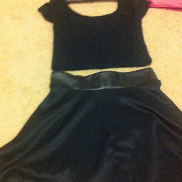 Black crop top and blk skater skirt