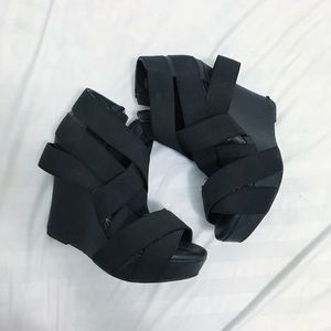 Dollhouse Black Strapped Platform Wedges