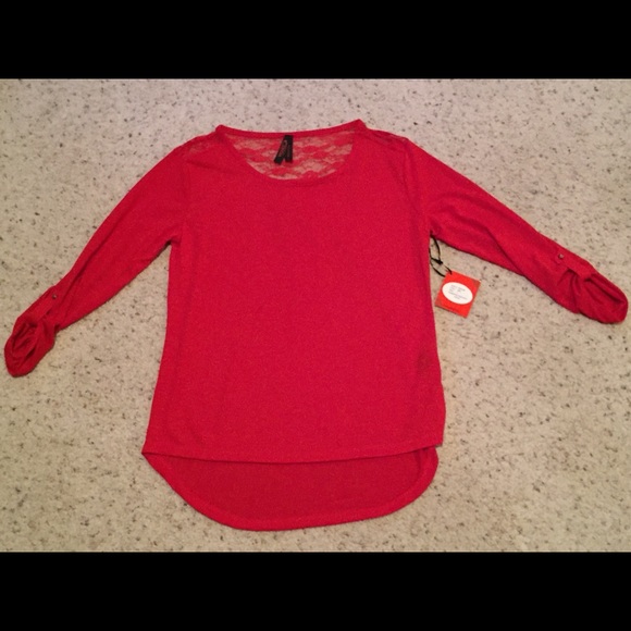 Red Top with Lace Accent