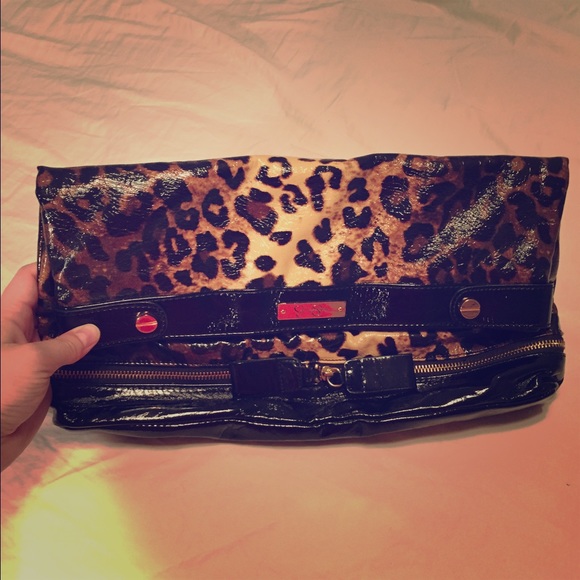 Jessica Simpson leopard foldover clutch