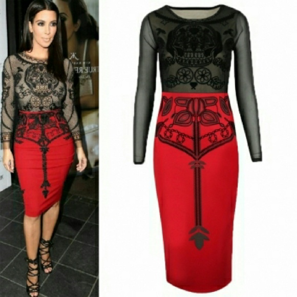 Party Ready | Sheer Top Red & Black Dress