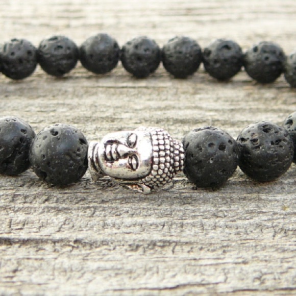 Lava rock Buddha bracelet unisex