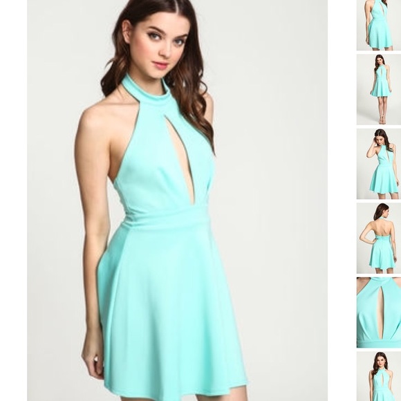 Mint Keyhole Halter Skater Dress