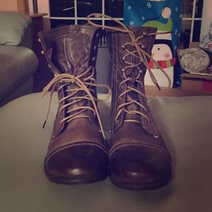 Brown combat boots