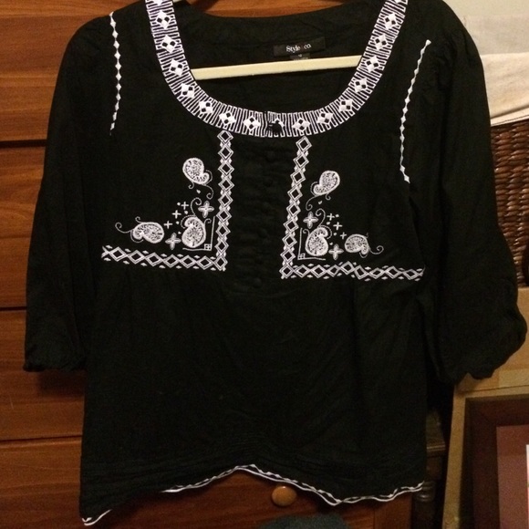 Black and white embroidered blouse