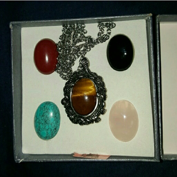 Five Changeable Gemstones in Stainless Steel & Cha