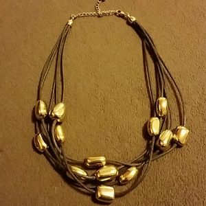 Gold Tone and Faux leather Multi Stranded Necklace