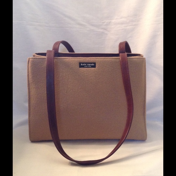 kate spade Handbags - Kate Spade Tan Wool Felt Double Strp Purse Handbag