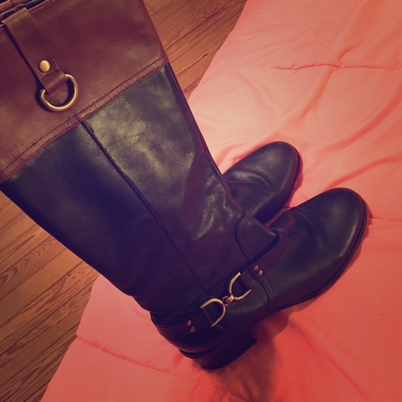 Black/ Brown Knee High Leather Boots