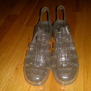 Clear glitter jelly sandals