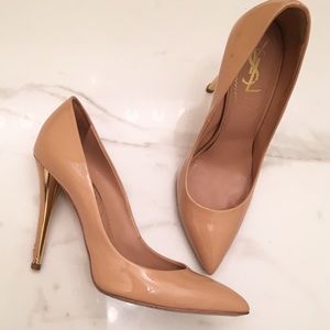 YSL Nude Beige Patent Leather Clara Pumps Heels